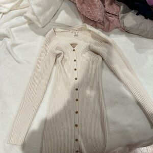 Cram colored button up sweater dress